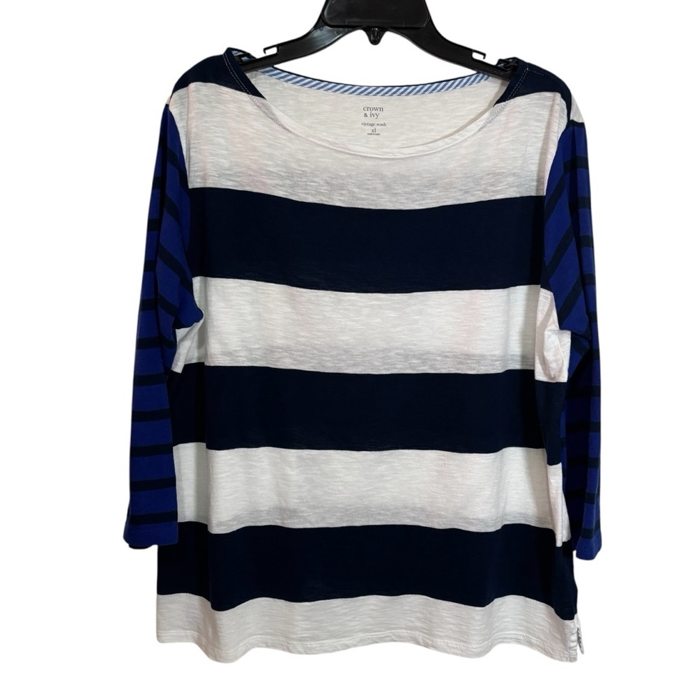 Crown & Ivy Vintage Wash T-Shirt Size XL Striped Nautical Coastal Resortwear